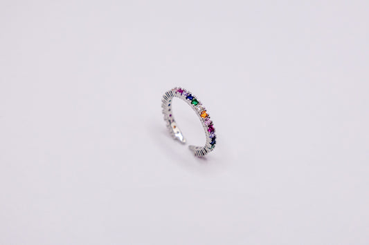 Schimmernder Regenbogen-Ring aus 925 Silber und mit Zirkonia-Steinen
